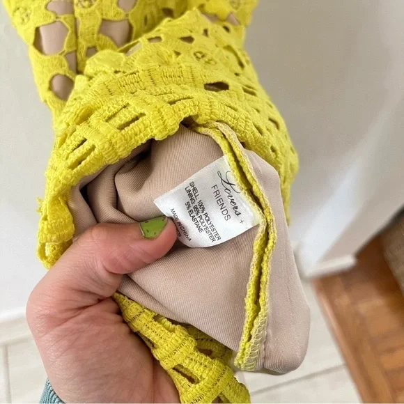 Lovers and Friends Above Knee Bellini Neon Yellow Lace Eyelet Small - Picture 12 of 14
